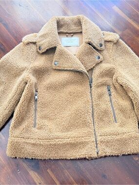 Zara Camel Brown Sherpa Moto Jacket for Kids